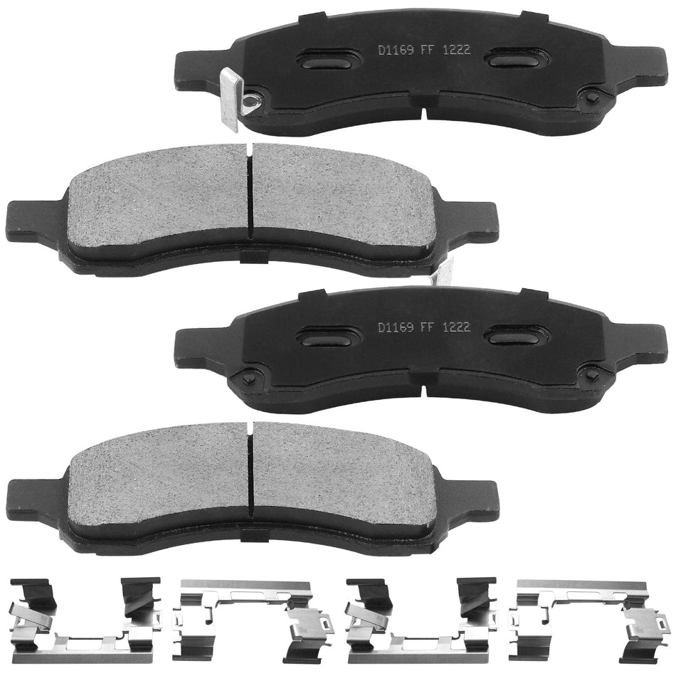 Front Ceramic Brake Pads w/Hardware Kits Fits for Buick Enclave Rainier, Chevrolet Colorado SSR Trailblazer EXT Traverse, GMC Acadia Canyon Envoy XL, Isuzu Ascender, SAAB 9-7X, Saturn Outlook-4 PC MotorbyMotor