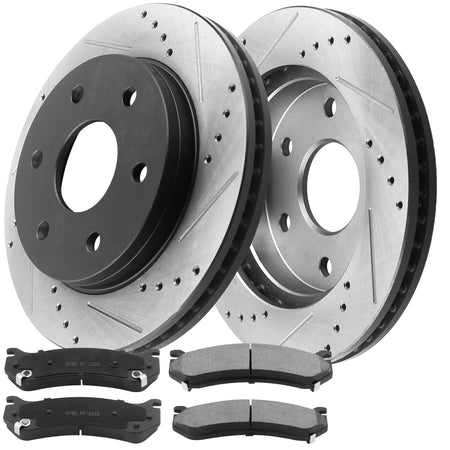 Motorbymotor Front Brake Rotors 325mm Drilled & Slotted Design Brake Rotor & Brake Pad kit Fits for GMC Sierra 1500 Yukon XL 1500, Chevrolet Silverado Avalanche Suburban 1500 Tahoe MotorbyMotor