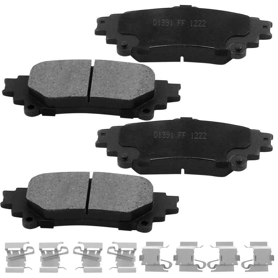 Rear Ceramic Brake Pads w/Hardware Kits Fits for Lexus GS Turbo GS200t GS350 GS450H IS200T IS250 IS300 IS350 RC200T RC300 RC350 RX350 RX450h, Toyota Highlander Mirai Prius V Sienna -4 Pack MotorbyMotor