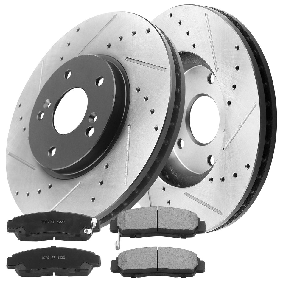 MotorbyMotor Front Brake Rotors & Brake Pad Kit 300mm Drilled & Slotted Design Fits for Acura TSX, Acura TL, Honda Accord MotorbyMotor