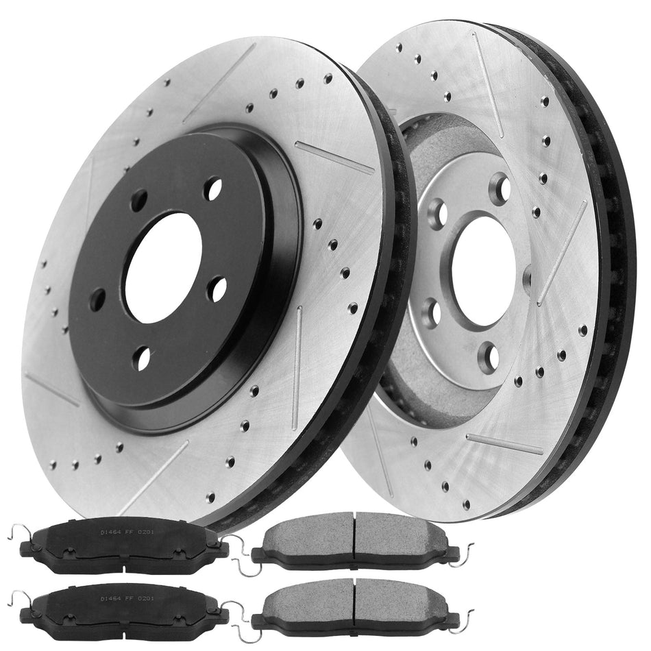 MotorbyMotor Front Brake Rotors & Brake Pad Kit 316mm Drilled & Slotted Design Fits for Ford Mustang (Excluded 2010 Base Model) MotorbyMotor