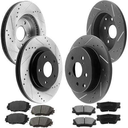 MotorbyMotor Front Rear Brake Kit Rotors and Ceramic Pads  2010-2012 Lexus HS250H, 2006-2018 Toyota Rav4 E-Coating Drilled & Slotted Brake Rotor & Brake Pads MotorbyMotor