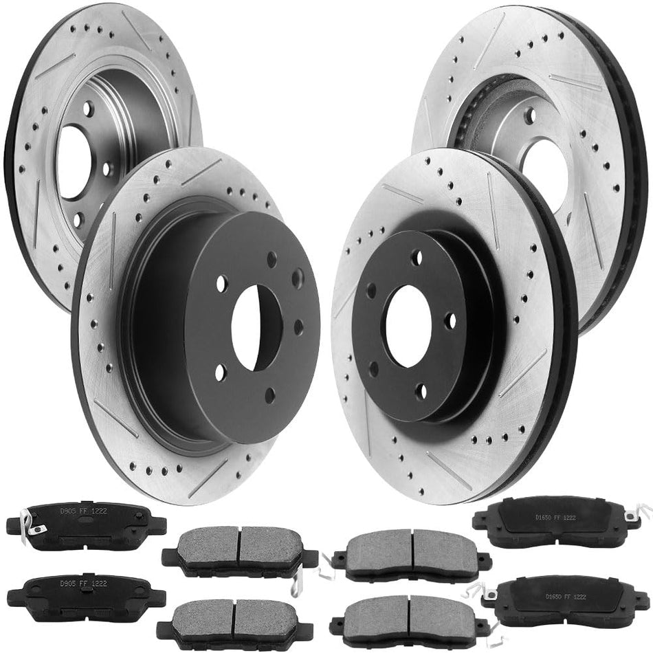 MotorbyMotor Front Rear Brake Kit Rotors Ceramic Pads 2014-2019 Nissan Altima E-Coating Drilled & Slotted Brake Rotor & Brake Pads MotorbyMotor