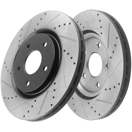 Front Drilled & Slotted Disc Brake Rotors + Ceramic Pads Fits for 17-20 Chrysler Pacifica/Town & Country, Dodge Grand Caravan/Journey, Ram C/V, Volkswagen Routan MotorbyMotor