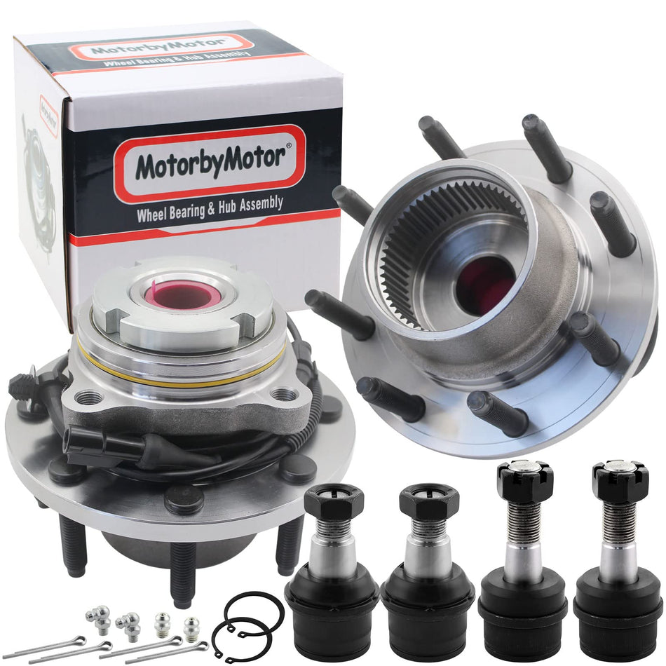 MotorbyMotor 4WD Front E-Coating Brake Rotors & Pads & Wheel Bearing and Hub Assembly Fits for Chevy Silverado GMC Sierra 1500 2500 3500 HD (4x4, w/ABS, w/ 8 Lugs) MotorbyMotor