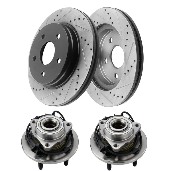 MotorbyMotor Rear Brake Rotors 348.2mm Drilled & Slotted Brake Rotor Fits for 2012-2014 For F-150 (6 Lug Wheels), 2015-2018 Ford F-150 (6 Lug Wheels Manual Parking ONLY) MotorbyMotor