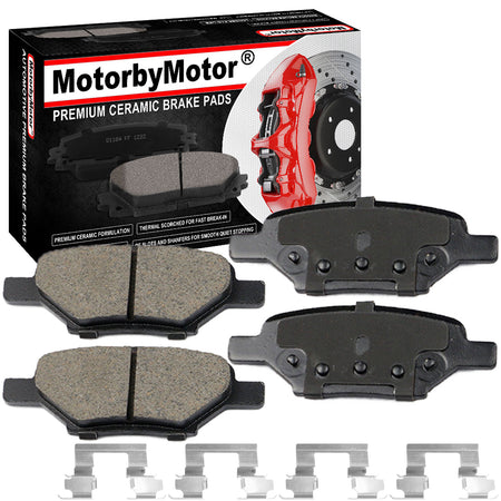 Rear Ceramic Brake Pads w/Hardware Kits Fits for Chevolet Cobalt HHR Malibu, Pontiac G5 G6, Saturn Aura Ion-Ceramic Low Dust Brake Pad-4 Pack MotorbyMotor