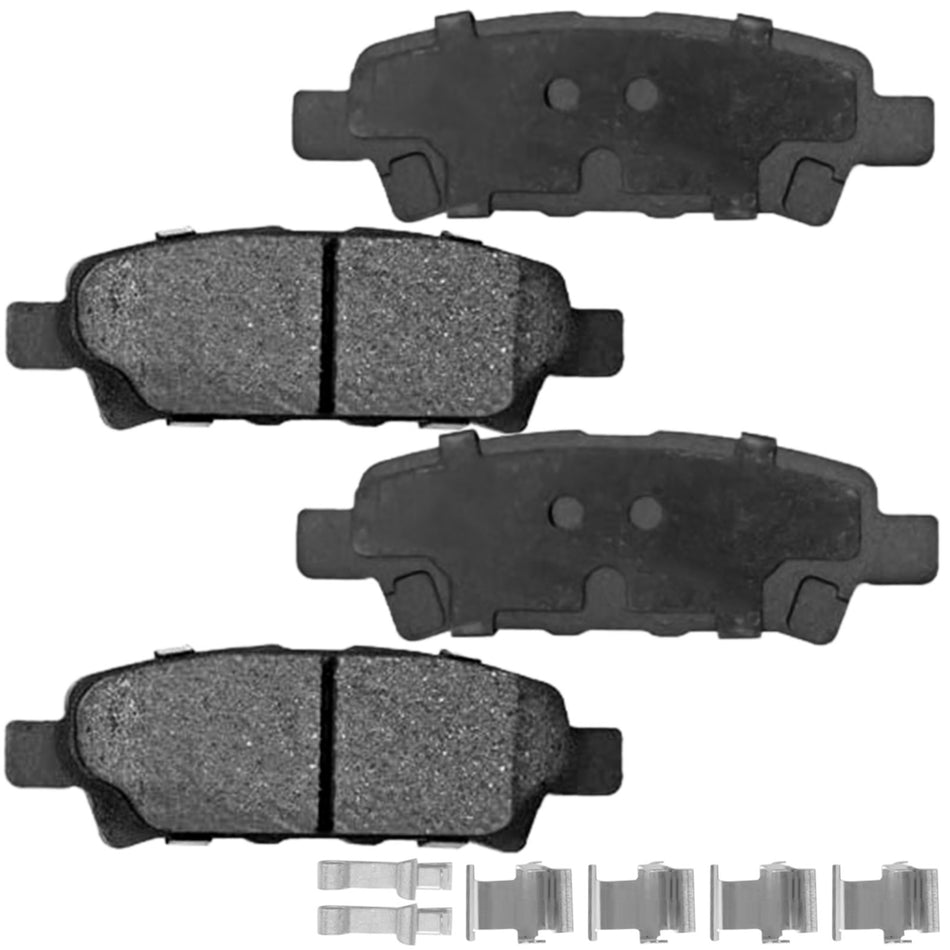 Rear Ceramic Brake Pads w/Hardware Kits Fits Chrysler 200 Sebring, Dodge Avenger Caliber, Jeep Compass Patriot, Mitsubishi Lancer-Ceramic Low Dust Brake Pad-4 Pack MotorbyMotor