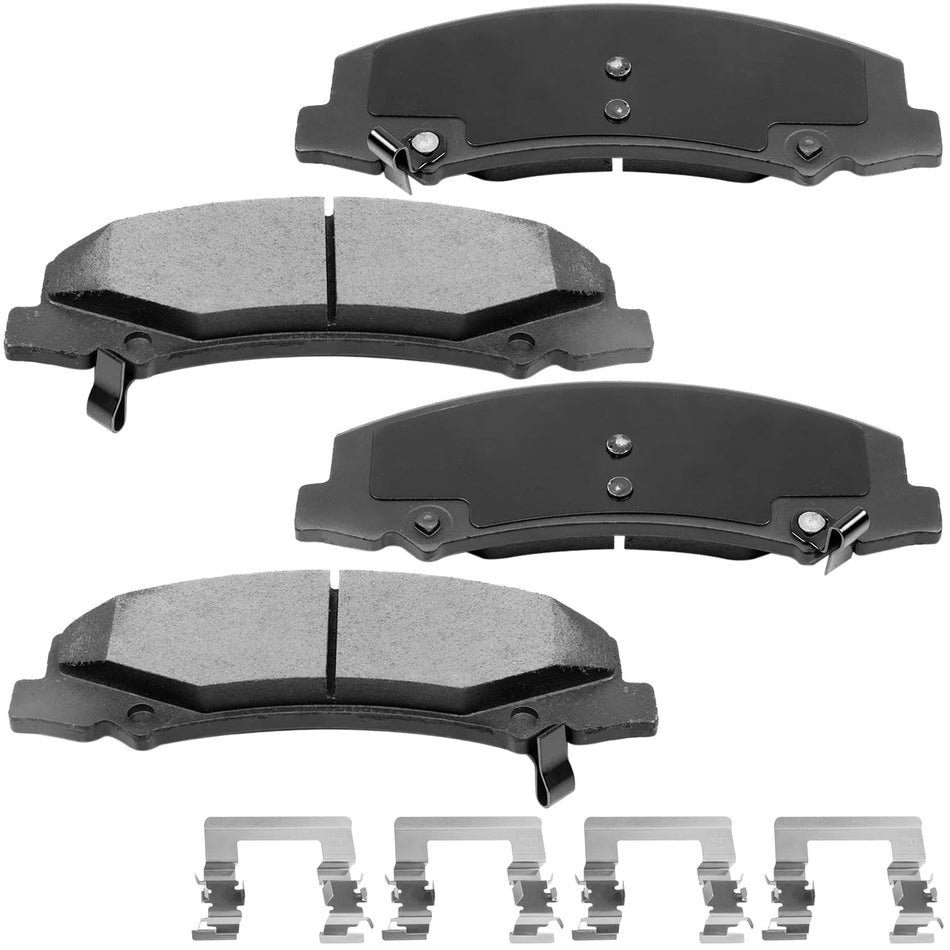 Front Ceramic Brake Pads w/Hardware Kits Fits for Buick Allure Lacrosse Lucerne, Cadillac DTS, Chevrolet Impala Limited Monte Carolo-Low Dust Brake Pad-4 Pack MotorbyMotor