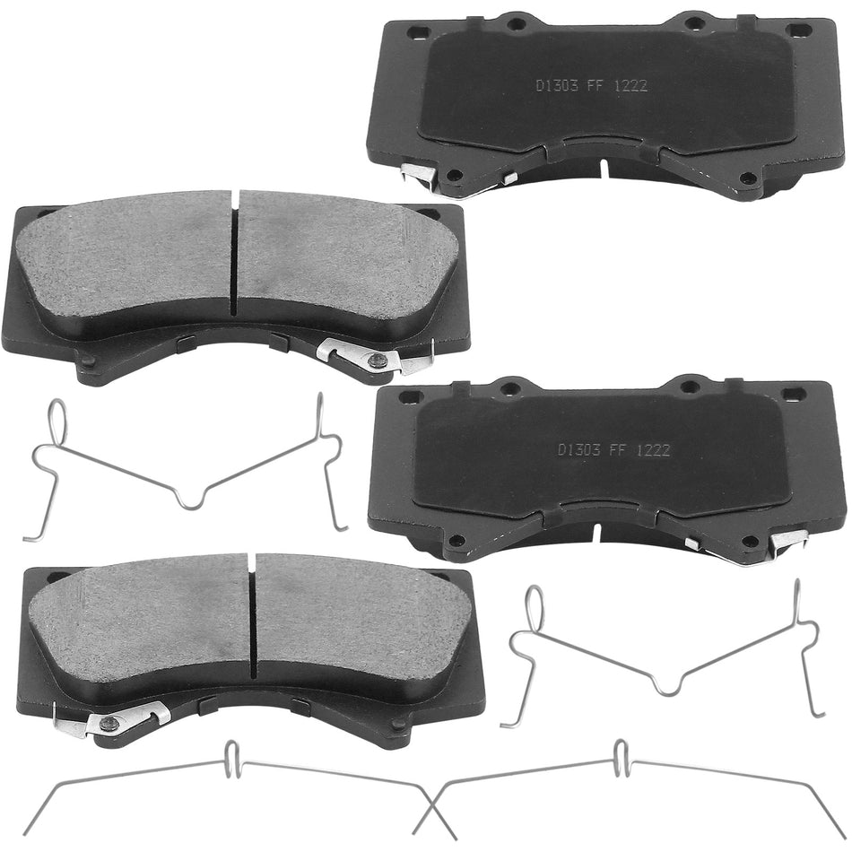 4PC Front Ceramic Brake Pads with Hardware Kits Fits for Lexus LX570, Toyota Land Cruiser Sequoia Tundra Low Dust Brake Pad (All Models) MotorbyMotor