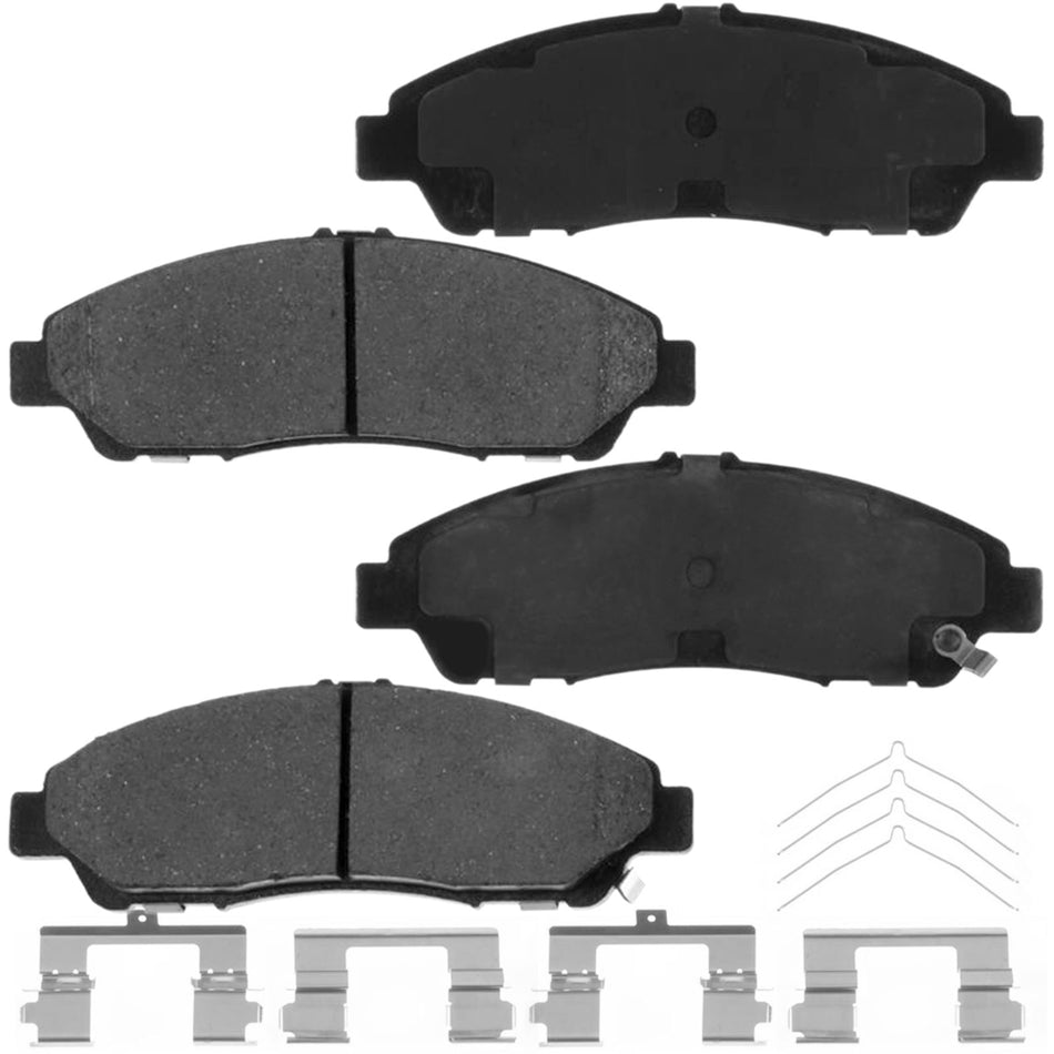 MotorbyMotor 4PC Front Ceramic Brake Pads with Hardware Kits & CLEANER DOT4 FLUID Fits for Acura MDX ZDX, Honda Pilot Low Dust Brake Pad (All Models) MotorbyMotor