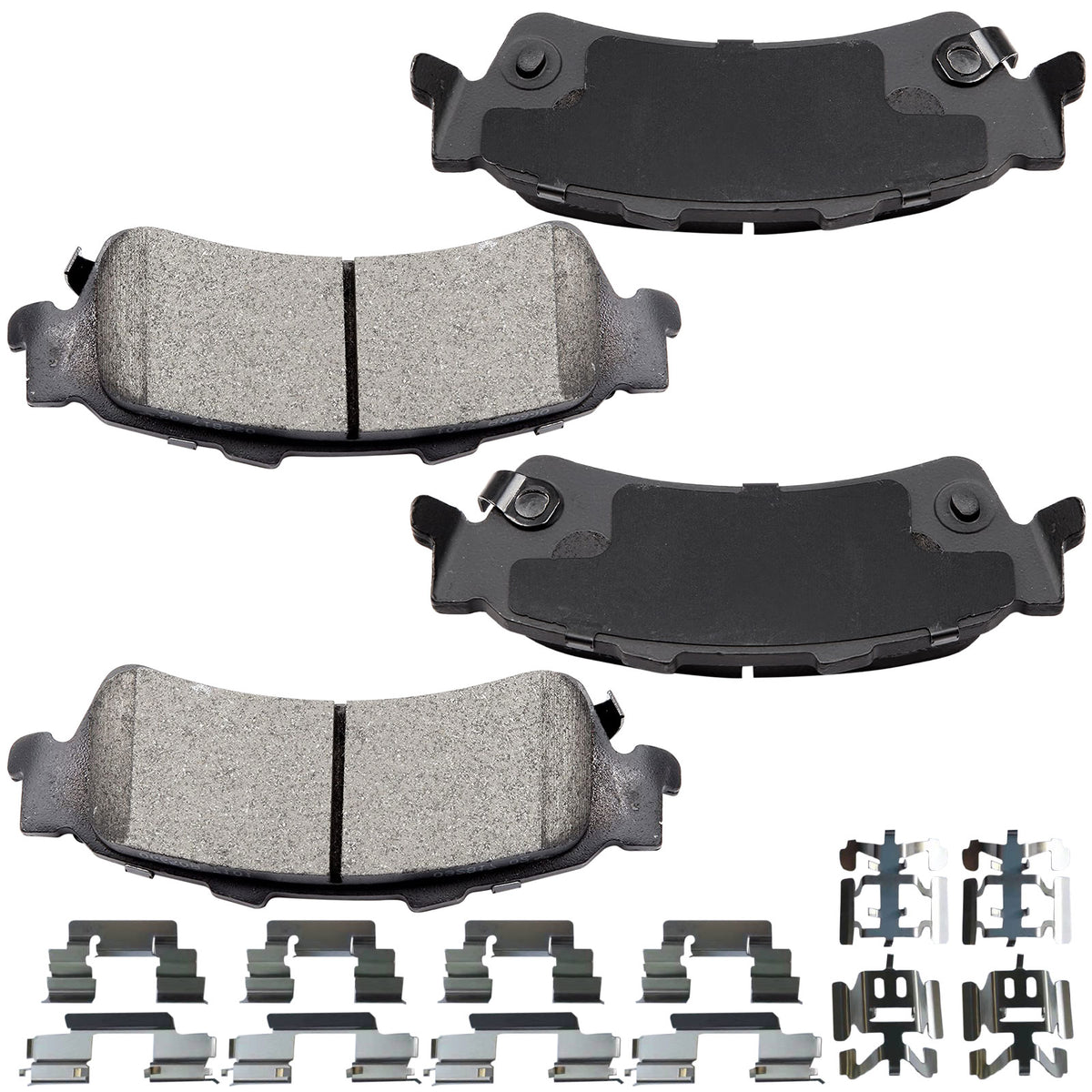 Rear Ceramic Brake Pads w/Hardware Kits Fits for Cadillac Deville DTS Escalade, Chevrolet Astro Silverado 1500, GMC Tahoe Safari Sierra 1500 Yukon-4 Pack MotorbyMotor