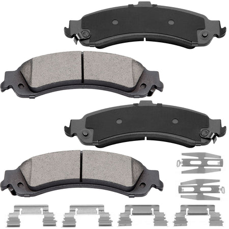 Rear Ceramic Brake Pads w/Hardware Kits Fits forCadillac Escalade ESV EXT, Chevrolet Avalanche Silverado Suburban 1500 Tahoe, GMC Sierra 1500 Yukon XL 1500-4 Pack MotorbyMotor