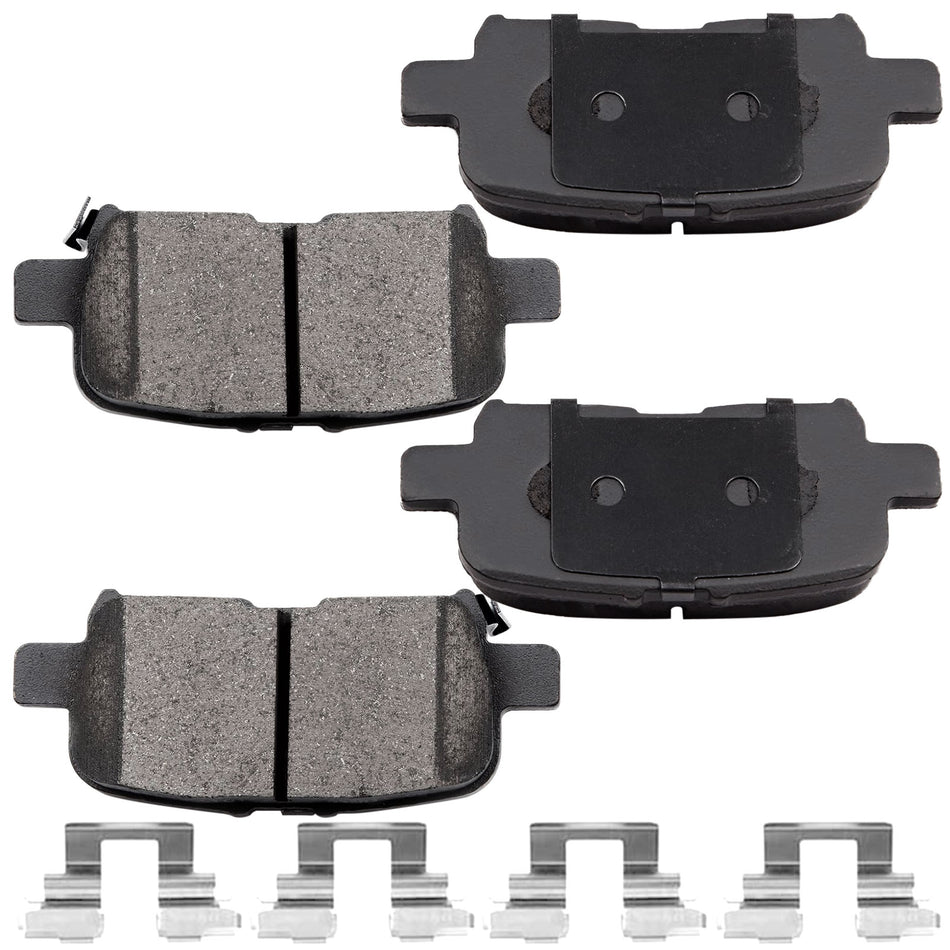 Rear Ceramic Brake Pads w/Hardware Kits Fits for Acura ZDX RLX MDX, Honda Odyssey Pilot (All Models)-4 Pack MotorbyMotor