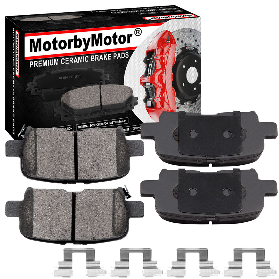 Rear Ceramic Brake Pads w/Hardware Kits Fits for Acura ZDX RLX MDX, Honda Odyssey Pilot (All Models)-4 Pack MotorbyMotor