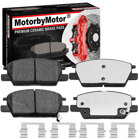 MotorbyMotor 4PC Front Ceramic Brake Pads with Hardware Kits Fits for Buick Lacrosse Regal Sportback, Chevrolet Equinox Malibu Low Dust Brake Pad MotorbyMotor