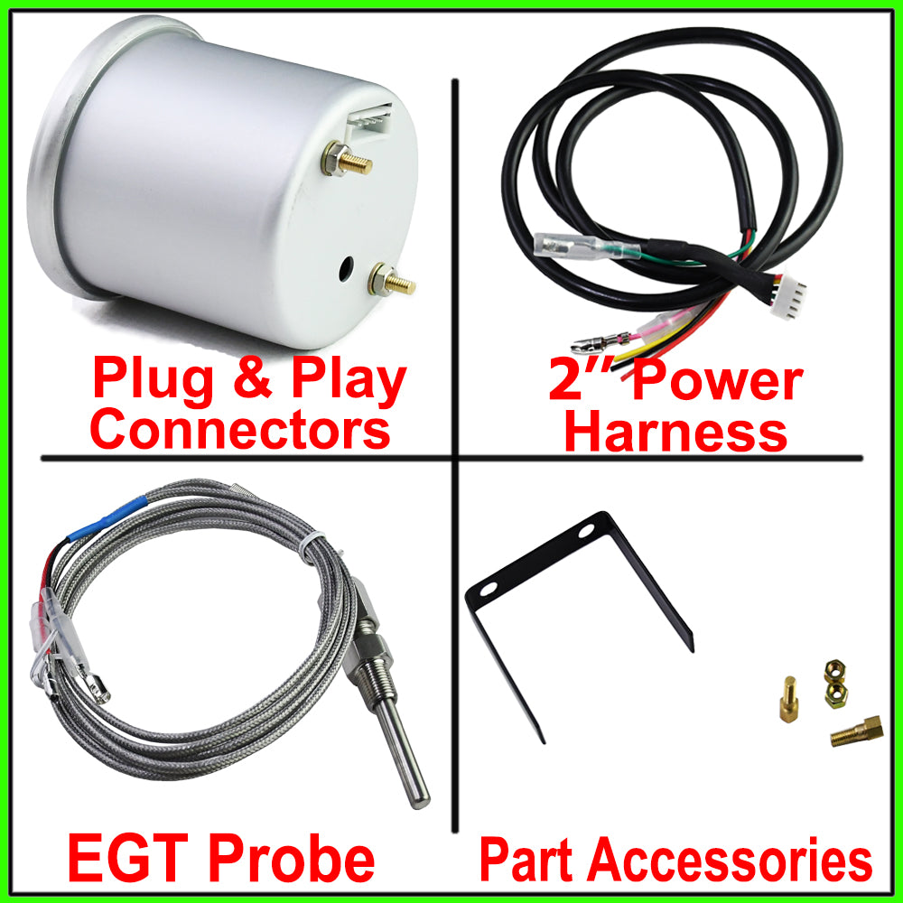 MotorbyMotor 2'' 52mm Exhaust Gas Temp Gauge Universal 7 Color LED Temperature EGT Gauge Meter with Sensor 12V MotorbyMotor