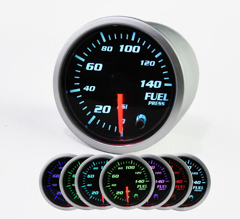 Fuel Pressure Gauge 140 PSI Electronic Fuel Gauge Kit 7 Color LED Digital Display Fuel Gauge-Universal-Analog & Digital Readouts -Smoked Lens - for Car & Truck - 2-1/16" 52mm MotorbyMotor