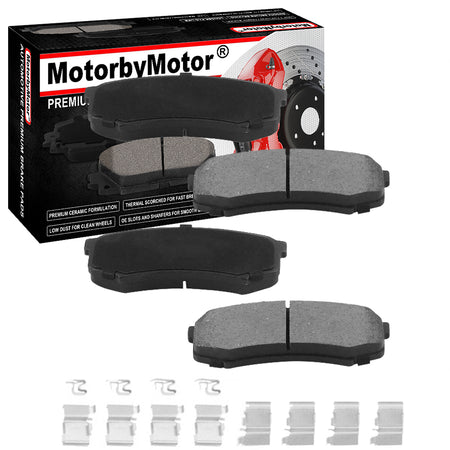 Rear Ceramic Brake Pads w/Hardware Kits Fits for Ford Edge Explorer Taurus Flex, Lincoln MKS MKT-Low Dust Brake Pad-4 Pack MotorbyMotor